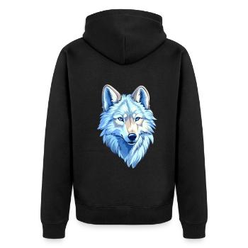 Wolf Kostüm blauer Wolfskopf Werwolf und - Unisex Premium Bio Zip Hoodie - Schwarz - Hinten - Nico (187cm)