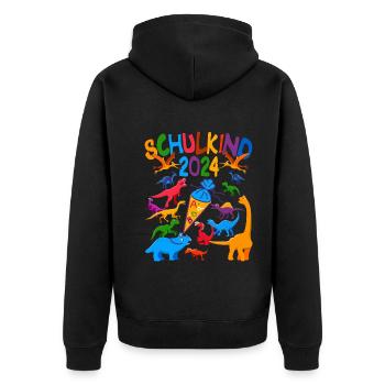 Dinos Schultüte Einschulung Schulkind 2024 - Unisex Premium Bio Zip Hoodie - Schwarz - Hinten - Nico (187cm)