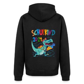 Dinos Schultüte Einschulung Schulkind 2024 - Unisex Premium Bio Zip Hoodie - Schwarz - Hinten - Nico (187cm)