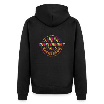 Lieber kunterbunt als kackbraun - Unisex Premium Bio Zip Hoodie - Schwarz - Hinten - Nico (187cm)