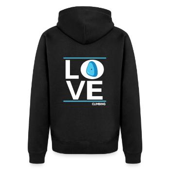bouldern boulderfelsen freiklettern climbing-love - Unisex Premium Bio Zip Hoodie - Schwarz - Hinten - Nico (187cm)