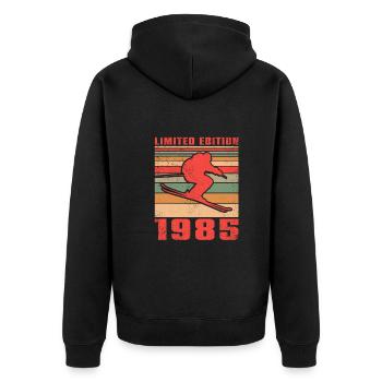 Ski Skifahrer Langlaufski Wintersport 1985 - Unisex Premium Bio Zip Hoodie - Schwarz - Hinten - Nico (187cm)