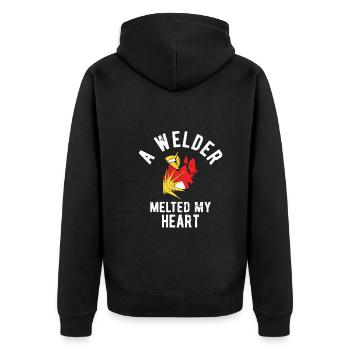Schweißen Für Schweißer - Unisex Premium Bio Zip Hoodie - Schwarz - Hinten - Nico (187cm)