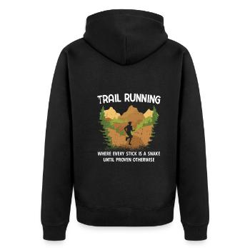 Berg-Laufen Für Läufer Trailrunning - Unisex Premium Bio Zip Hoodie - Schwarz - Hinten - Nico (187cm)