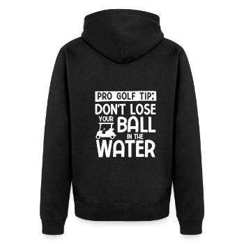 Golfplatz zum Golfen Golf - Unisex Premium Bio Zip Hoodie - Schwarz - Hinten - Nico (187cm)