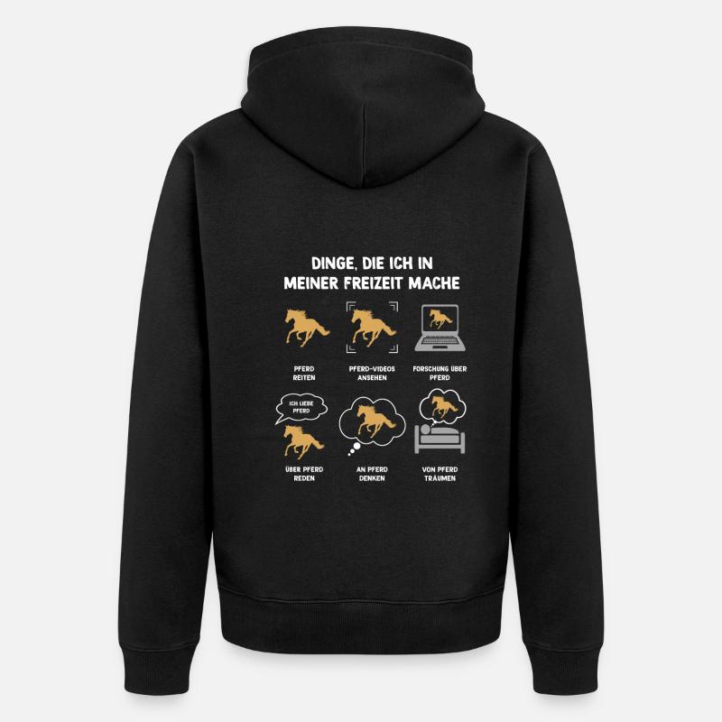 Meine Freizeit v2 11 Pferd - Unisex Premium Bio Zip Hoodie - Schwarz