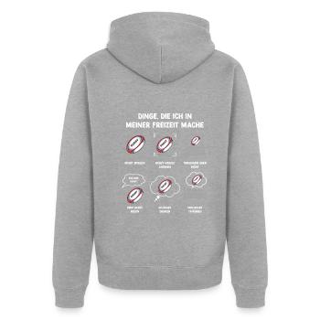 Meine Freizeit v2 4 Rugby - Unisex Premium Bio Zip Hoodie - Grau meliert - Hinten - Nico (187cm)