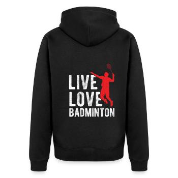 Badminton - Unisex Premium Bio Zip Hoodie - Schwarz - Hinten - Nico (187cm)