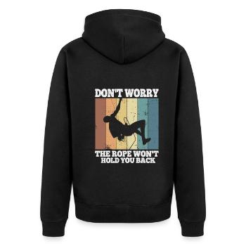 Klettern Bouldern - Unisex Premium Bio Zip Hoodie - Schwarz - Hinten - Nico (187cm)