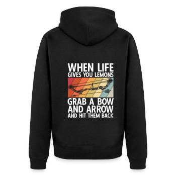 Bogenschießen Archery - Unisex Premium Bio Zip Hoodie - Schwarz - Hinten - Nico (187cm)