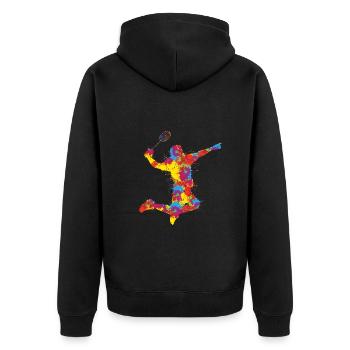 Badminton - Unisex Premium Bio Zip Hoodie - Schwarz - Hinten - Nico (187cm)