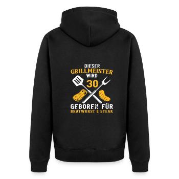 Lustiger Grillen Grill 30 Geburtstag Spruch - Unisex Premium Bio Zip Hoodie - Schwarz - Hinten - Nico (187cm)