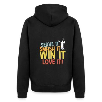 Badminton - Unisex Premium Bio Zip Hoodie - Schwarz - Hinten - Nico (187cm)