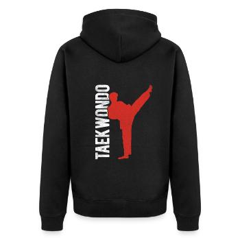 Koreanischer Kampfsport Taekwondo - Unisex Premium Bio Zip Hoodie - Schwarz - Hinten - Nico (187cm)