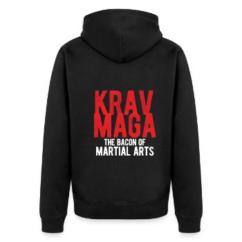 Israelischer Kampfsport Krav Maga - Unisex Premium Bio Zip Hoodie - Schwarz - Hinten - Nico (187cm)