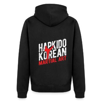 Koreanischer Kampfsport Hapkido - Unisex Premium Bio Zip Hoodie - Schwarz - Hinten - Nico (187cm)