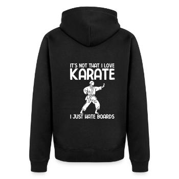 Japanischer Kampfsport Karate - Unisex Premium Bio Zip Hoodie - Schwarz - Hinten - Nico (187cm)
