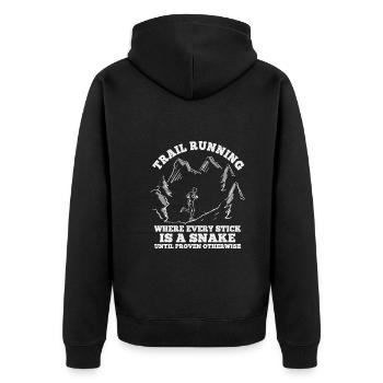 Berg-Laufen Für Läufer Trailrunning - Unisex Premium Bio Zip Hoodie - Schwarz - Hinten - Nico (187cm)