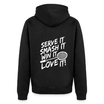 Badminton - Unisex Premium Bio Zip Hoodie - Schwarz - Hinten - Nico (187cm)