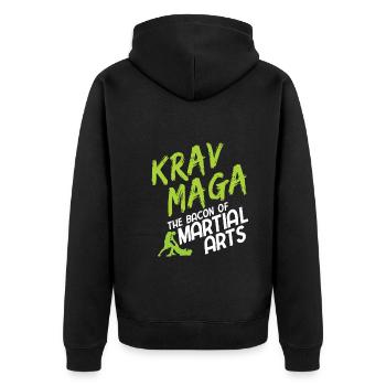 Israelischer Kampfsport Krav Maga - Unisex Premium Bio Zip Hoodie - Schwarz - Hinten - Nico (187cm)