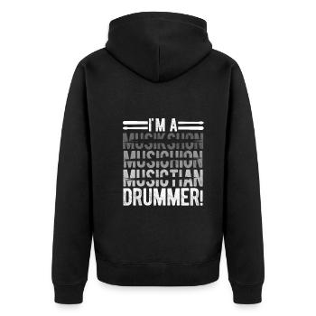 Schlagzeug Spieler Drummer - Unisex Premium Bio Zip Hoodie - Schwarz - Hinten - Nico (187cm)