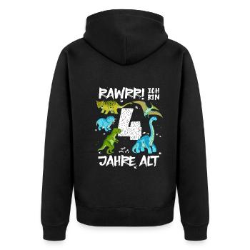 Vier 4 Jahre 4. Geburtstag 4 Jahre, Dinosaurier - Unisex Premium Bio Zip Hoodie - Schwarz - Hinten - Nico (187cm)