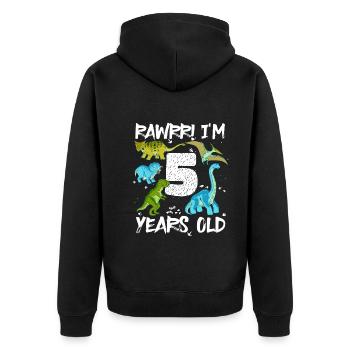 Cinq ans 5e anniversaire 5 ans, dinosaures - Veste à capuche bio Premium Unisexe - noir - Dos - Nico (187cm)