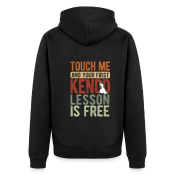 Japanischer Schwertkampf Kendo - Unisex Premium Bio Zip Hoodie - Schwarz - Hinten - Nico (187cm)