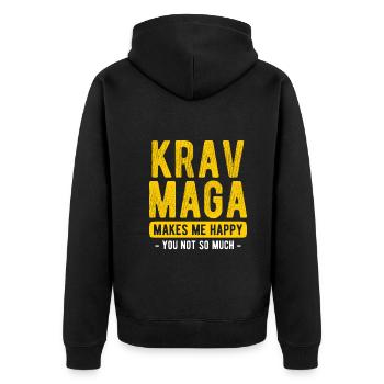 Israelischer Kampfsport Krav Maga - Unisex Premium Bio Zip Hoodie - Schwarz - Hinten - Nico (187cm)