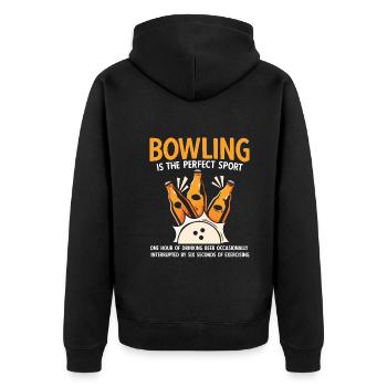 Bowling - Unisex Premium Bio Zip Hoodie - Schwarz - Hinten - Nico (187cm)