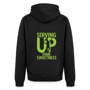 Tennisplatz Spruch Für Tennis - Unisex Premium Bio Zip Hoodie - Schwarz - Hinten - Nico (187cm)