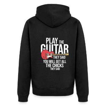 Akustik Spruch Für E-Gitarre Konzert Gitarre - Unisex Premium Bio Zip Hoodie - Schwarz - Hinten - Nico (187cm)