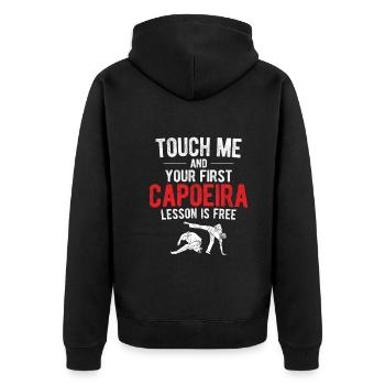 Capoeira - Unisex Premium Bio Zip Hoodie - Schwarz - Hinten - Nico (187cm)