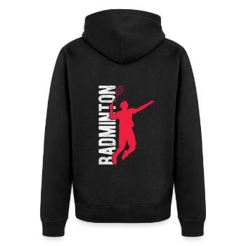 Badminton - Unisex Premium Bio Zip Hoodie - Schwarz - Hinten - Nico (187cm)