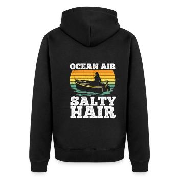 Segelboot Kapitän Spruch Zum Segeln - Unisex Premium Bio Zip Hoodie - Schwarz - Hinten - Nico (187cm)
