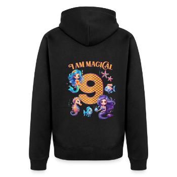 Meerjungfrau Geburtstag 9 Jahre - Unisex Premium Bio Zip Hoodie - Schwarz - Hinten - Nico (187cm)