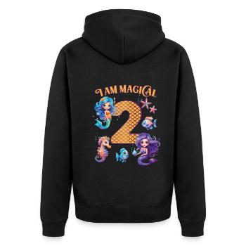 Anniversaire de la sirène 2 ans - Veste à capuche bio Premium Unisexe - noir - Dos - Nico (187cm)