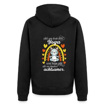 Yoga Katze - Unisex Premium Bio Zip Hoodie - Schwarz - Hinten - Nico (187cm)