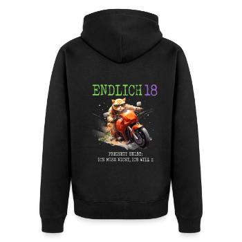 Katze auf Motorrad Endlich 18 - Unisex Premium Bio Zip Hoodie - Schwarz - Hinten - Nico (187cm)