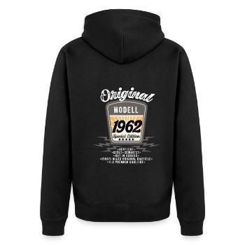 Modell 1962 - Unisex Premium Bio Zip Hoodie - Schwarz - Hinten - Nico (187cm)