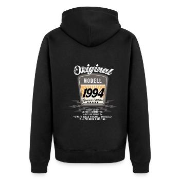 Modell 1994 - Unisex Premium Bio Zip Hoodie - Schwarz - Hinten - Nico (187cm)
