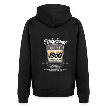 Modell 1950 - Unisex Premium Bio Zip Hoodie - Schwarz - Hinten - Nico (187cm)