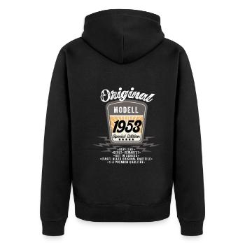Modell 1953 - Unisex Premium Bio Zip Hoodie - Schwarz - Hinten - Nico (187cm)