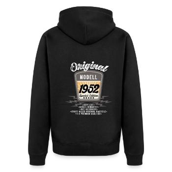 Modell 1952 - Unisex Premium Bio Zip Hoodie - Schwarz - Hinten - Nico (187cm)