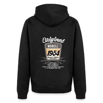 Modell 1954 - Unisex Premium Bio Zip Hoodie - Schwarz - Hinten - Nico (187cm)