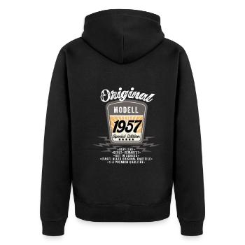 Modell 1957 - Unisex Premium Bio Zip Hoodie - Schwarz - Hinten - Nico (187cm)