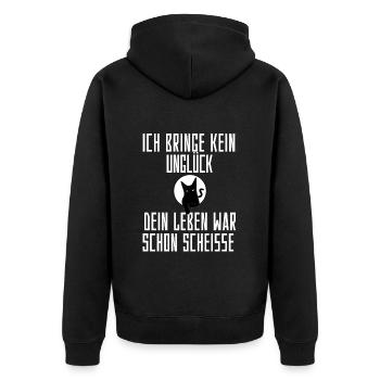 Ich bringe kein Unglück Shirts - Unisex Premium Bio Zip Hoodie - Schwarz - Hinten - Nico (187cm)