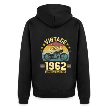 Vintage 60 Jahre Juni 1962 60. Jahrestag - Unisex Premium Bio Zip Hoodie - Schwarz - Hinten - Nico (187cm)