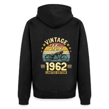 Vintage 60 Jahre Mai 1962 60. Jahrestag - Unisex Premium Bio Zip Hoodie - Schwarz - Hinten - Nico (187cm)