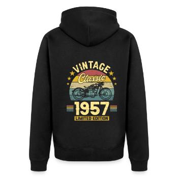66th Birthday 1957 Biker 66 Years Anniversary - Unisex Premium Organic Zip Hoodie - black - Back - Nico (187cm)